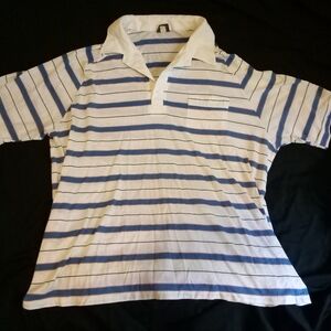 Vintage Sir William for the Big Man Men's White and Blue Striped Polo Size 19